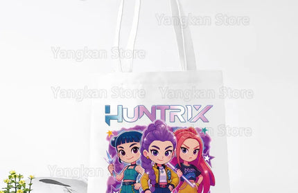 EcoWarra A141-2 Kpop Demon Hunter Canvas Bag Women Girls Simple Large Capacity Demon Hunters Handbag Shoulder Bag Tote Reusable Student Bookbag