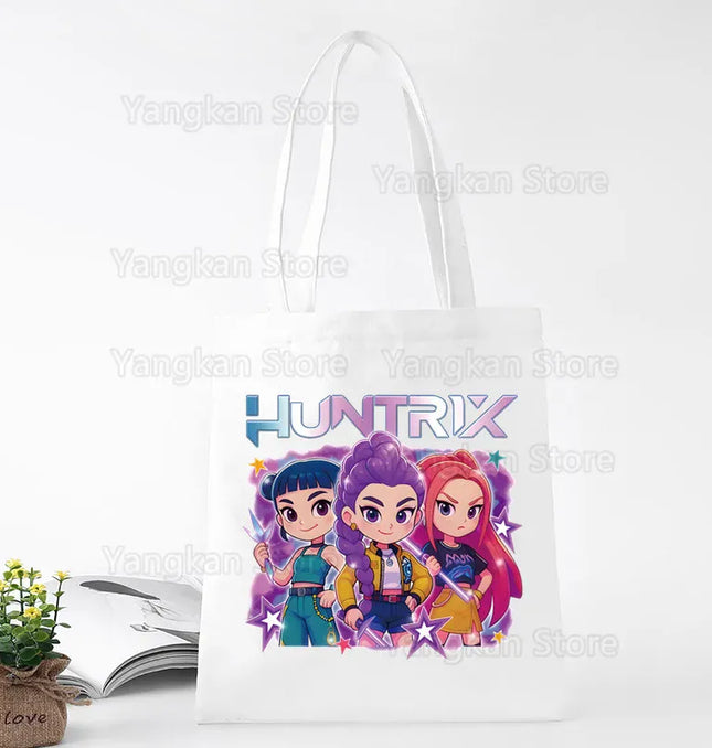 EcoWarra A141-2 Kpop Demon Hunter Canvas Bag Women Girls Simple Large Capacity Demon Hunters Handbag Shoulder Bag Tote Reusable Student Bookbag