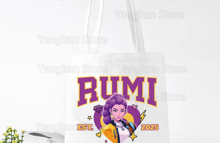 EcoWarra A141-3 Kpop Demon Hunter Canvas Bag Women Girls Simple Large Capacity Demon Hunters Handbag Shoulder Bag Tote Reusable Student Bookbag