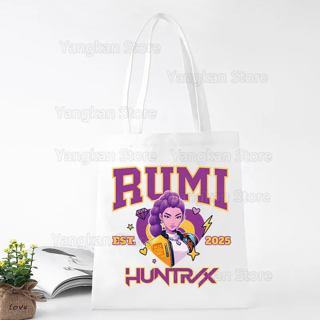 EcoWarra A141-3 Kpop Demon Hunter Canvas Bag Women Girls Simple Large Capacity Demon Hunters Handbag Shoulder Bag Tote Reusable Student Bookbag