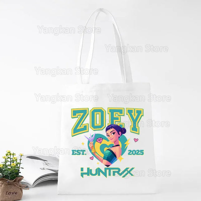 EcoWarra A141-4 Kpop Demon Hunter Canvas Bag Women Girls Simple Large Capacity Demon Hunters Handbag Shoulder Bag Tote Reusable Student Bookbag