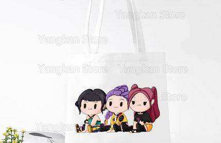 EcoWarra A141-5 Kpop Demon Hunter Canvas Bag Women Girls Simple Large Capacity Demon Hunters Handbag Shoulder Bag Tote Reusable Student Bookbag