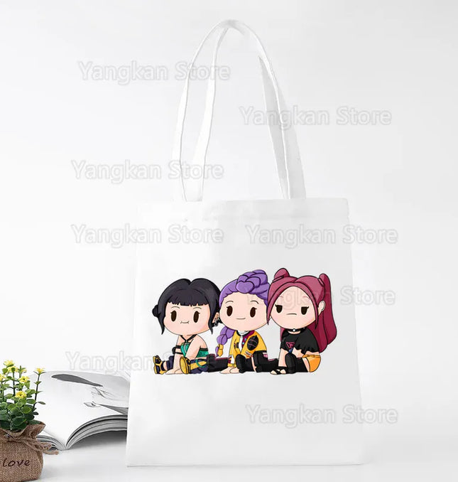 EcoWarra A141-5 Kpop Demon Hunter Canvas Bag Women Girls Simple Large Capacity Demon Hunters Handbag Shoulder Bag Tote Reusable Student Bookbag
