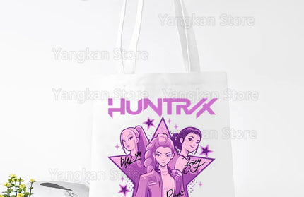 EcoWarra A141-6 Kpop Demon Hunter Canvas Bag Women Girls Simple Large Capacity Demon Hunters Handbag Shoulder Bag Tote Reusable Student Bookbag