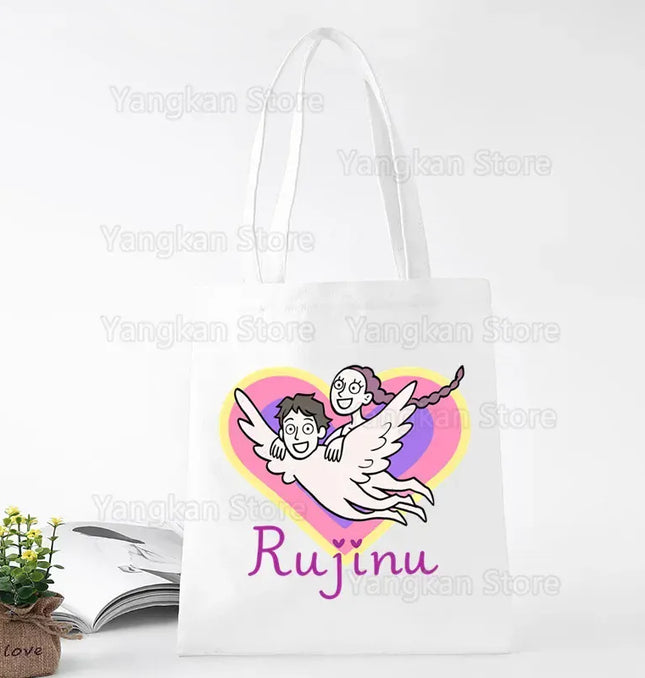 EcoWarra A141-8 Kpop Demon Hunter Canvas Bag Women Girls Simple Large Capacity Demon Hunters Handbag Shoulder Bag Tote Reusable Student Bookbag