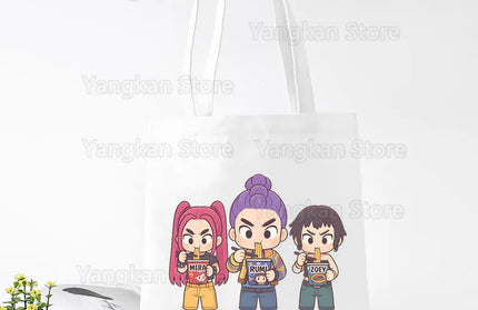 EcoWarra A141-9 Kpop Demon Hunter Canvas Bag Women Girls Simple Large Capacity Demon Hunters Handbag Shoulder Bag Tote Reusable Student Bookbag
