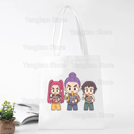 EcoWarra A141-9 Kpop Demon Hunter Canvas Bag Women Girls Simple Large Capacity Demon Hunters Handbag Shoulder Bag Tote Reusable Student Bookbag