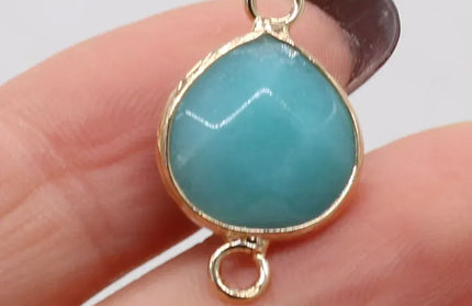EcoWarra Amazonite-Golden / 23x14mm 2pcs Natural Stone Connectors Fat Water Drop Pendant Charms for DIY Women Men Necklace Bracelets Jewelry Making Accessories