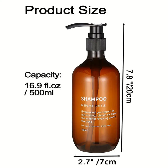EcoWarra Amber 3pcs Waterproof Shampoo Conditioner Dispenser Set Reusable Pump Bottles for Shower Soap Body Wash Hair Care with Printed Label