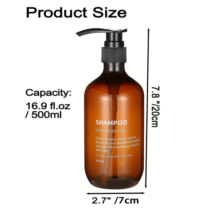 EcoWarra Amber 3pcs Waterproof Shampoo Conditioner Dispenser Set Reusable Pump Bottles for Shower Soap Body Wash Hair Care with Printed Label