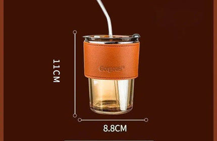 EcoWarra Amber Cup With Amber Glass Sipper Cups Reusable Spill-Proof Drinking Cups with Lid Straw for Birthday Party Travel Xmas Juice Mug Water Bottle Cups