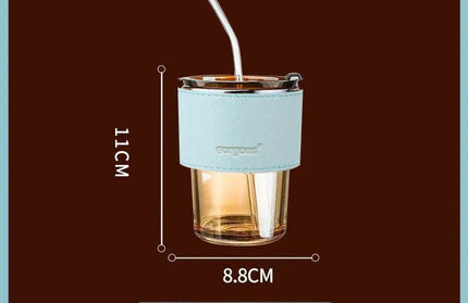 EcoWarra Amber Cup With Blue Glass Sipper Cups Reusable Spill-Proof Drinking Cups with Lid Straw for Birthday Party Travel Xmas Juice Mug Water Bottle Cups