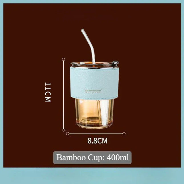 EcoWarra Amber Cup With Blue Glass Sipper Cups Reusable Spill-Proof Drinking Cups with Lid Straw for Birthday Party Travel Xmas Juice Mug Water Bottle Cups