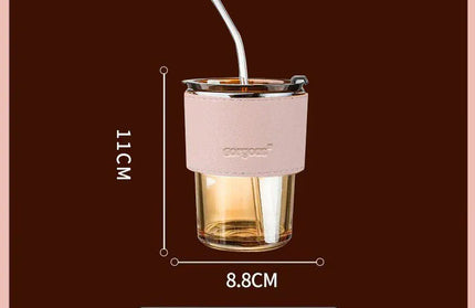 EcoWarra Amber Cup With Pink Glass Sipper Cups Reusable Spill-Proof Drinking Cups with Lid Straw for Birthday Party Travel Xmas Juice Mug Water Bottle Cups