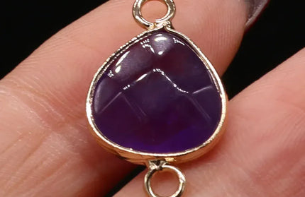 EcoWarra Amethyst-Golden / 23x14mm 2pcs Natural Stone Connectors Fat Water Drop Pendant Charms for DIY Women Men Necklace Bracelets Jewelry Making Accessories