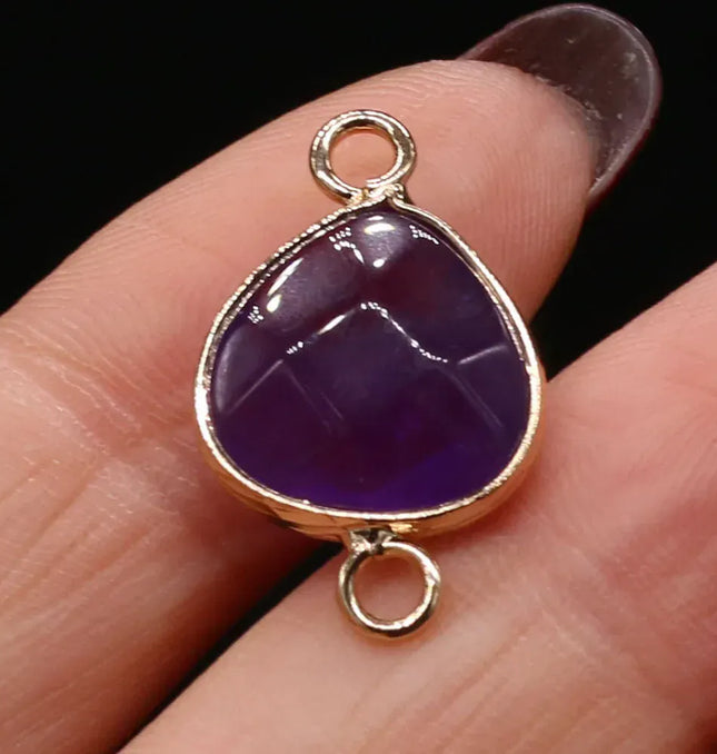 EcoWarra Amethyst-Golden / 23x14mm 2pcs Natural Stone Connectors Fat Water Drop Pendant Charms for DIY Women Men Necklace Bracelets Jewelry Making Accessories