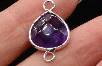 EcoWarra Amethyst-Silvery / 23x14mm 2pcs Natural Stone Connectors Fat Water Drop Pendant Charms for DIY Women Men Necklace Bracelets Jewelry Making Accessories