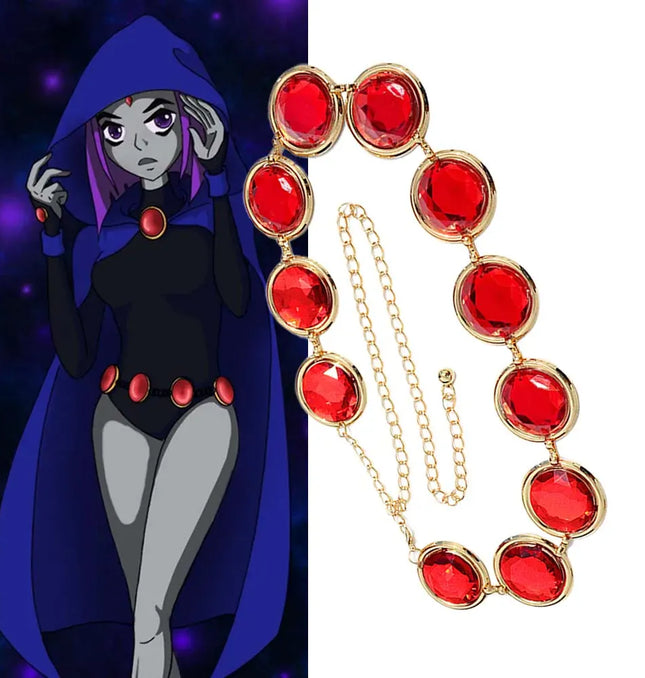 EcoWarra Anime Belt Titans Superhero Raven Cosplay Red Stone Waist Chain Halloween Party Costume Accessories Women Gifts Props