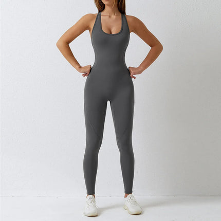 EcoWarra ash / XL Jumpsuit Gym Set Romper Backless Fitness Bodysuit Siamese Sportswear Women Jumpsuit Buttery-Soft One-piece Playsuit Yoga Suit