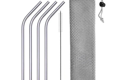 EcoWarra B with bag UPORS Reusable Drinking Straw 304 Stainless Steel Straws Straight Bent Metal Straw with Cleaner Brush Pouch Wholesale