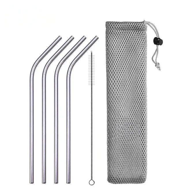 EcoWarra B with bag UPORS Reusable Drinking Straw 304 Stainless Steel Straws Straight Bent Metal Straw with Cleaner Brush Pouch Wholesale
