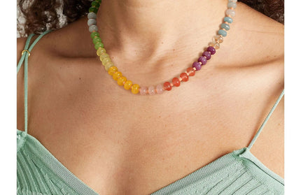 EcoWarra Badu Colorful Natural Stone Beads Necklaces for Women Bohomian Gemstone Beaded Choker Summer Beach Trendy Boho Jewelry Gift