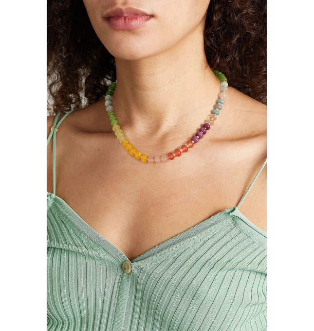 EcoWarra Badu Colorful Natural Stone Beads Necklaces for Women Bohomian Gemstone Beaded Choker Summer Beach Trendy Boho Jewelry Gift