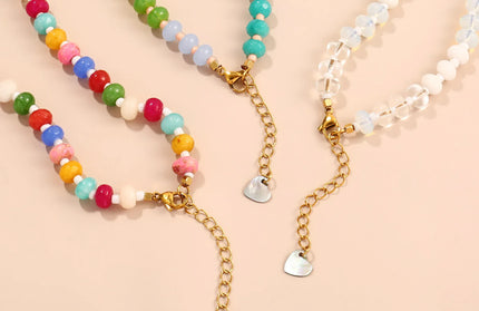 EcoWarra Badu Colorful Natural Stone Beads Necklaces for Women Bohomian Gemstone Beaded Choker Summer Beach Trendy Boho Jewelry Gift