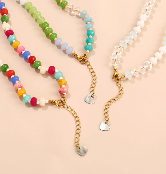EcoWarra Badu Colorful Natural Stone Beads Necklaces for Women Bohomian Gemstone Beaded Choker Summer Beach Trendy Boho Jewelry Gift