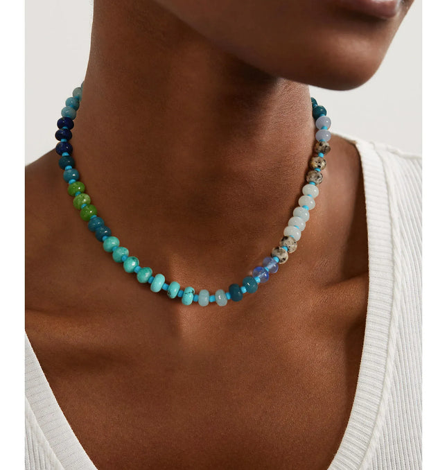 EcoWarra Badu Colorful Natural Stone Beads Necklaces for Women Bohomian Gemstone Beaded Choker Summer Beach Trendy Boho Jewelry Gift