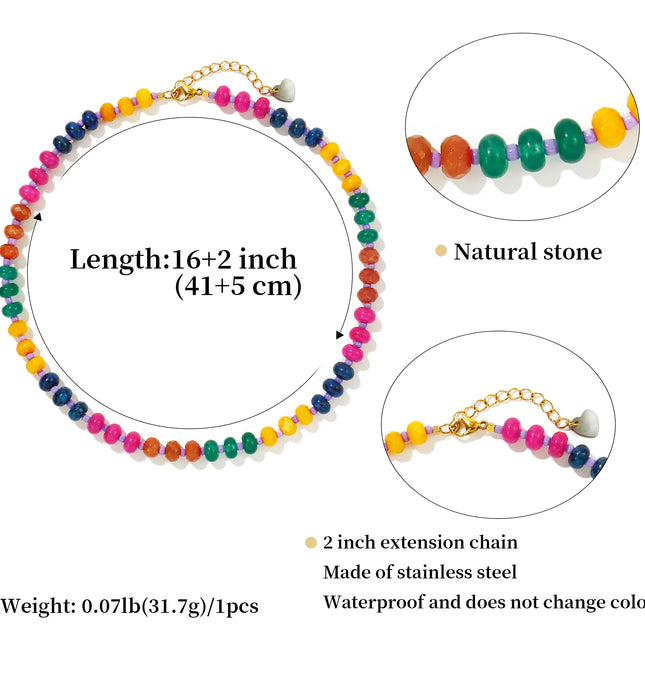 EcoWarra Badu Colorful Natural Stone Beads Necklaces for Women Bohomian Gemstone Beaded Choker Summer Beach Trendy Boho Jewelry Gift