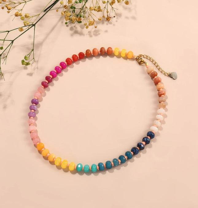 EcoWarra Badu Colorful Natural Stone Beads Necklaces for Women Bohomian Gemstone Beaded Choker Summer Beach Trendy Boho Jewelry Gift