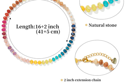 EcoWarra Badu Colorful Natural Stone Beads Necklaces for Women Bohomian Gemstone Beaded Choker Summer Beach Trendy Boho Jewelry Gift