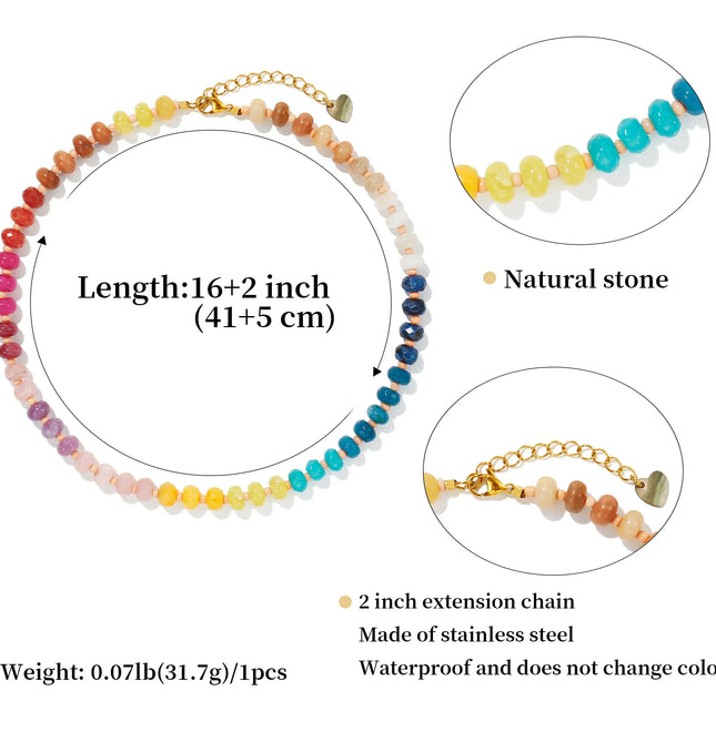 EcoWarra Badu Colorful Natural Stone Beads Necklaces for Women Bohomian Gemstone Beaded Choker Summer Beach Trendy Boho Jewelry Gift