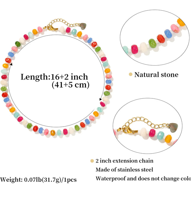 EcoWarra Badu Colorful Natural Stone Beads Necklaces for Women Bohomian Gemstone Beaded Choker Summer Beach Trendy Boho Jewelry Gift