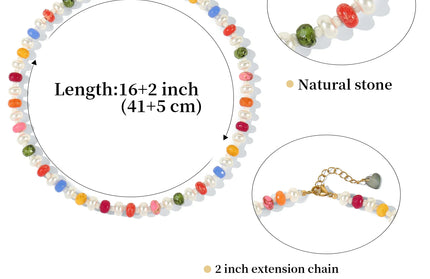 EcoWarra Badu Colorful Natural Stone Beads Necklaces for Women Bohomian Gemstone Beaded Choker Summer Beach Trendy Boho Jewelry Gift