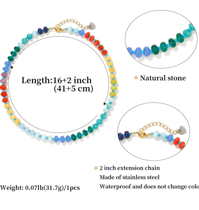 EcoWarra Badu Colorful Natural Stone Beads Necklaces for Women Bohomian Gemstone Beaded Choker Summer Beach Trendy Boho Jewelry Gift