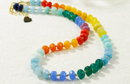 EcoWarra Badu Colorful Natural Stone Beads Necklaces for Women Bohomian Gemstone Beaded Choker Summer Beach Trendy Boho Jewelry Gift