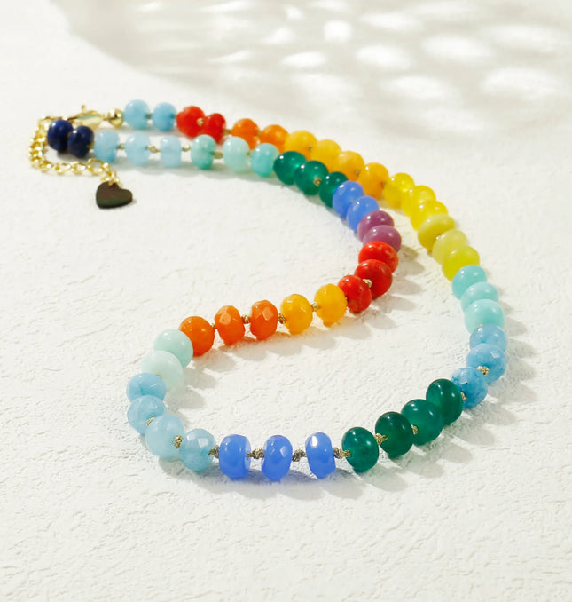 EcoWarra Badu Colorful Natural Stone Beads Necklaces for Women Bohomian Gemstone Beaded Choker Summer Beach Trendy Boho Jewelry Gift