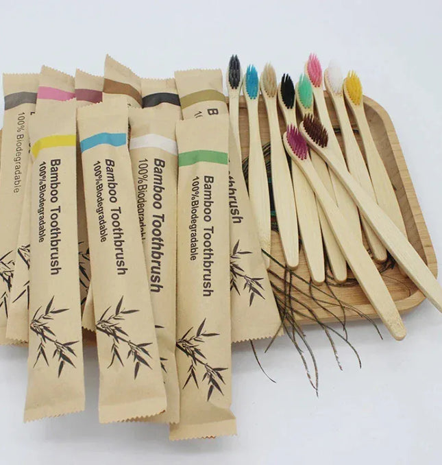 EcoWarra Bamboo Toothbrushes 100Pcs Eco Friendly Resuable Toothbrush Adult Wooden Soft Tooth Brush Eco Friendly Vegan