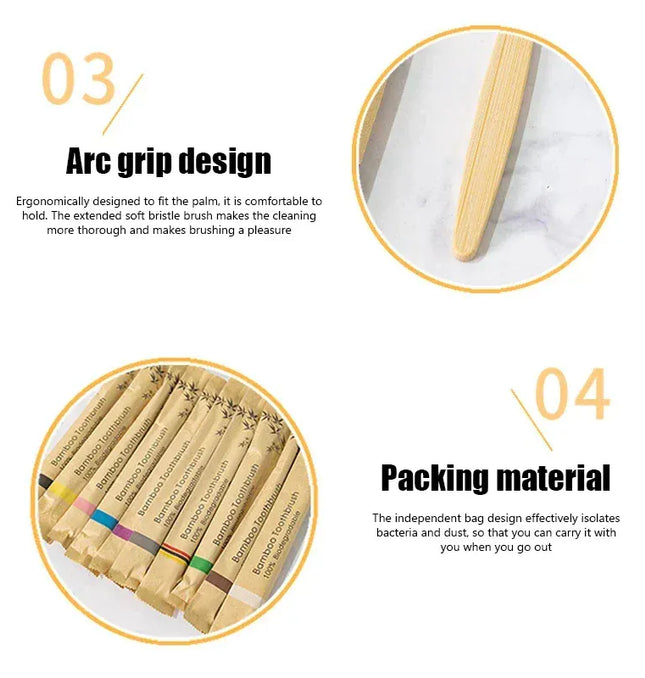 EcoWarra Bamboo Toothbrushes 100Pcs Eco Friendly Resuable Toothbrush Adult Wooden Soft Tooth Brush Eco Friendly Vegan