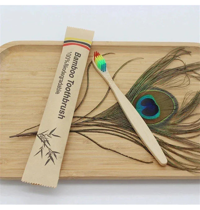 EcoWarra Bamboo Toothbrushes 100Pcs Eco Friendly Resuable Toothbrush Adult Wooden Soft Tooth Brush Eco Friendly Vegan