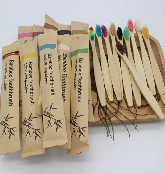 EcoWarra Bamboo Toothbrushes 100Pcs Eco Friendly Resuable Toothbrush Adult Wooden Soft Tooth Brush Eco Friendly Vegan