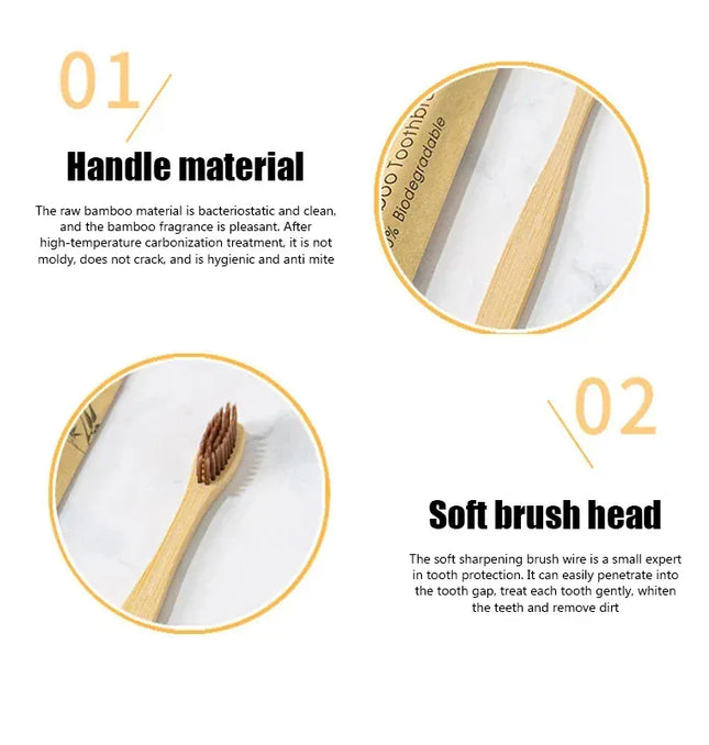EcoWarra Bamboo Toothbrushes 100Pcs Eco Friendly Resuable Toothbrush Adult Wooden Soft Tooth Brush Eco Friendly Vegan