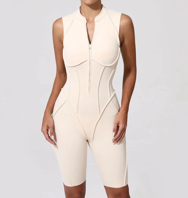 EcoWarra beige 4 / L Seamless Yoga Jumpsuits Sports Fitness Zipper Hip-lifting Short-sleeved Backless Dance Workout Gym Shorts Bodysuits for Women