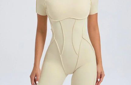 EcoWarra Beige / M Seamless Yoga Jumpsuits Sports Fitness Splicing Hip-lifting One-Piece Hollow-out Beauty Back Gym Workout Bodysuits for Women