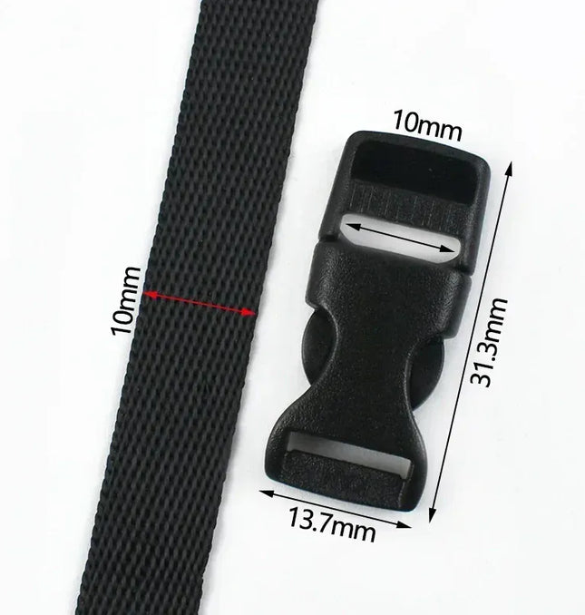 EcoWarra Black-10mm / 2Sets 1-5Sets Bag Side Plastic Buckles Clip 10-50mm Nylon Webbing Strap Release Buckle Dog Collar Fastener Ribbon Tape Closure Hook