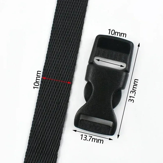 EcoWarra Black-10mm / 4Sets 1-5Sets Bag Side Plastic Buckles Clip 10-50mm Nylon Webbing Strap Release Buckle Dog Collar Fastener Ribbon Tape Closure Hook