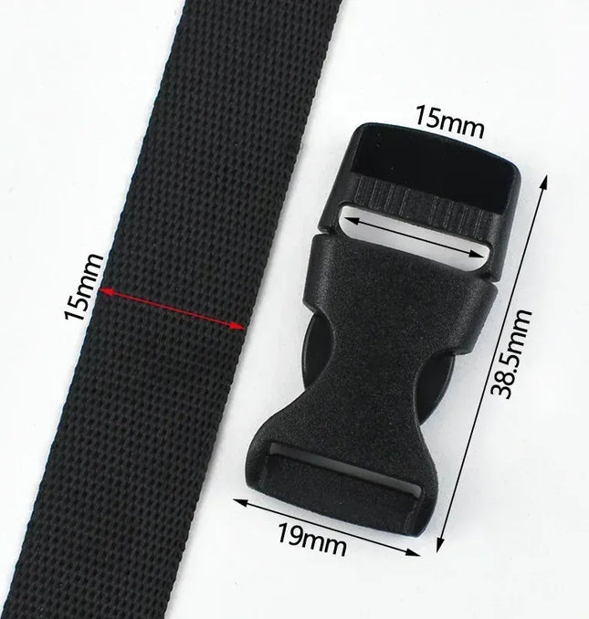 EcoWarra Black-15mm / 2Sets 1-5Sets Bag Side Plastic Buckles Clip 10-50mm Nylon Webbing Strap Release Buckle Dog Collar Fastener Ribbon Tape Closure Hook