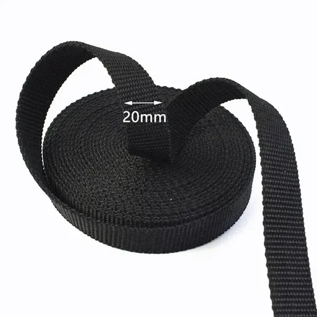 EcoWarra Black-20mm 10M 2mm Thick Nylon Webbing Tape 20/25/30/38/50mm Backpack Ribbon Strap Dog Collar Ribbons Luggage Bias Binding Band Sewing Belt